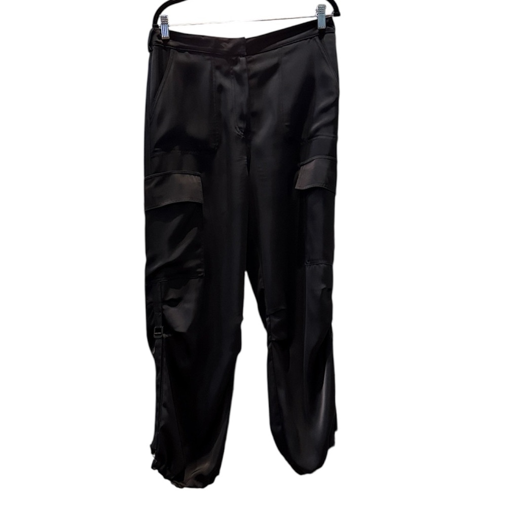 Aqua Drawstring Hem Cargo Satin Pants